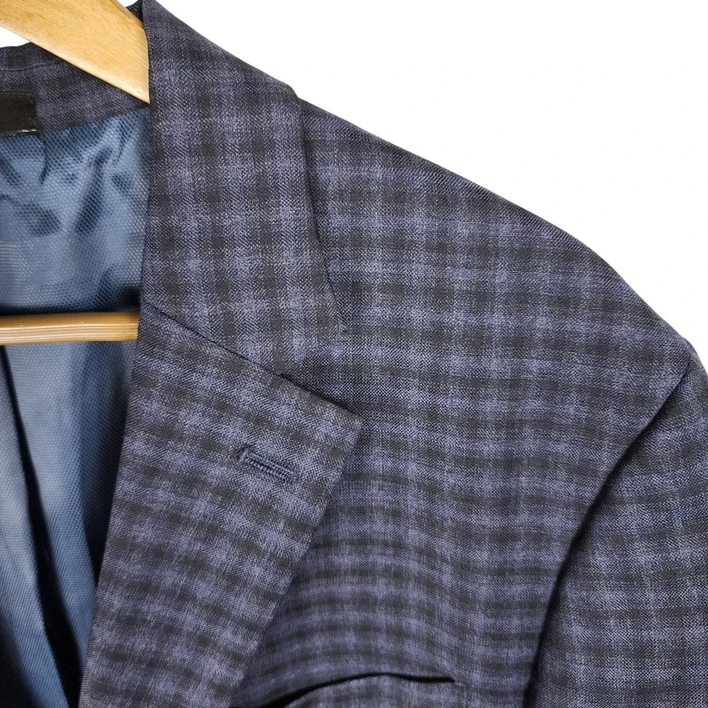 Kenneth Cole Awareness Slim Fit Wool Blazer Mens 46S Blue Check Preppy Office